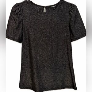 Express Metallic Black Short Sleeve Top